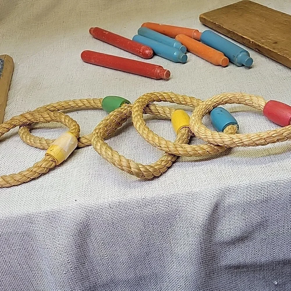 Transogram Gold Medal Vintage 1950s Wooden Ring Toss Yard Game